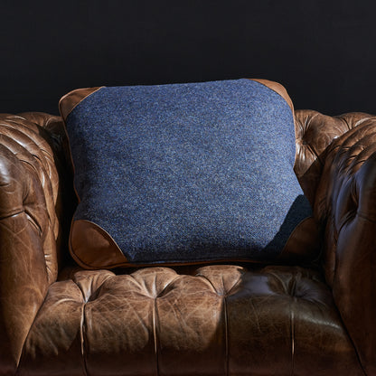 BLUE TWEED & OLD SADDLE NUT CUSHION