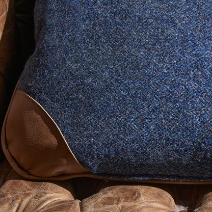 BLUE TWEED & OLD SADDLE NUT CUSHION