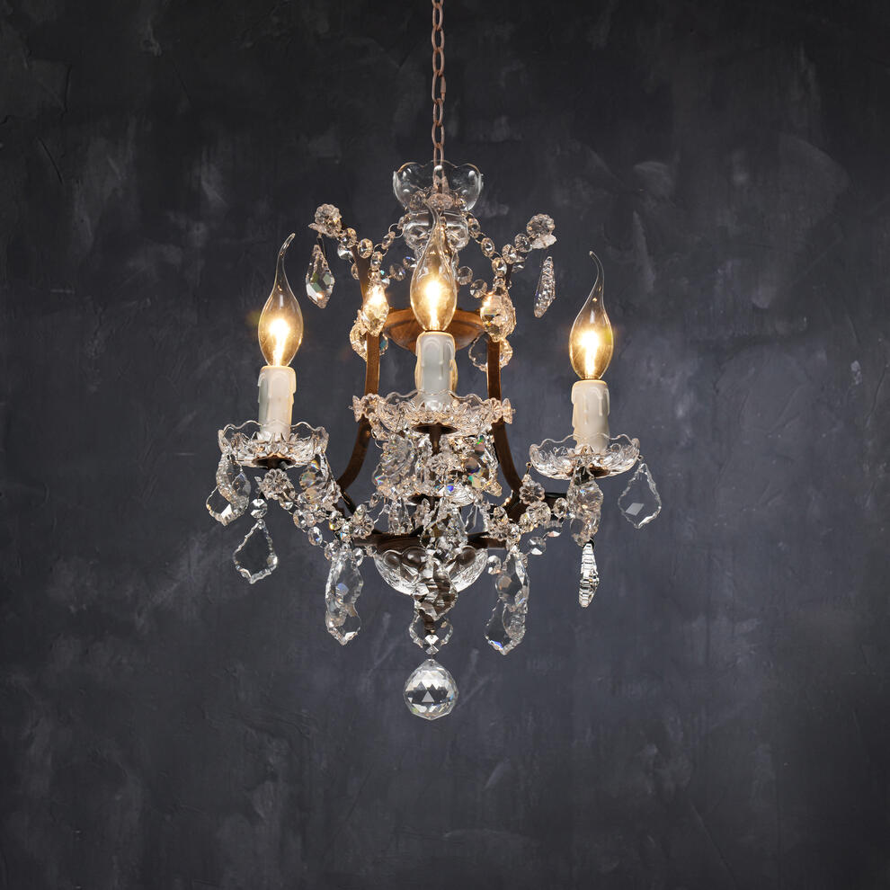 CRYSTAL CHANDELIER 34CM ANTIQUE RUST